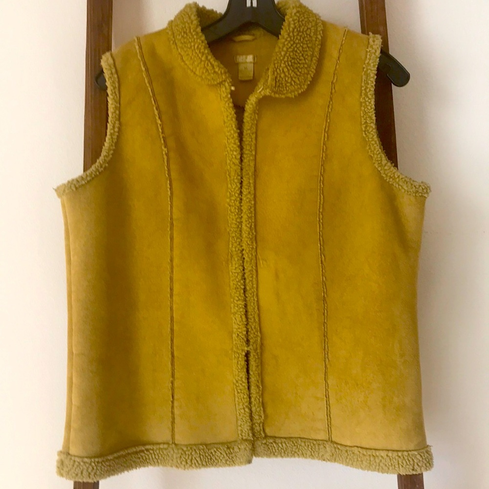 Gold Faux Suede Shearling Vest